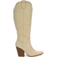 XY London Women's 'Calista' Knee High Western Cowboy Boots With Cuban Heel in Beige | Size: 6