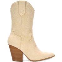 XY London Women's 'Astraea' Western Cowboy Calf Ankle Boots With Block Heel in Beige | Size: 5