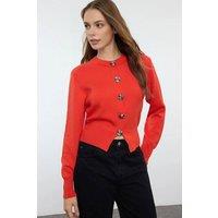 WOVCOR Women's Knit Cardigan With Rose Button Detail in Light Red | Size: Small
