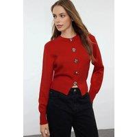 WOVCOR Women's Knit Cardigan With Rose Button Detail in Dark Red | Size: Small