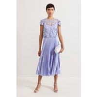 Phase Eight Women's Dana Lace Double Lay Pleated Midi Dress in Pale Blue | Size: 12