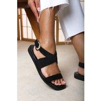 Where's That From Women's Canopy Cross Over Strap Black Suede Sandal | Size: 6