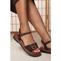 Where's That From Women's Coastal Front Buckle Flatform Suede Sandal in Dark Brown | Size: 5