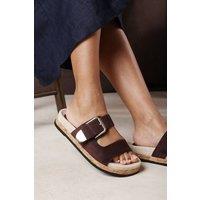 Where's That From Women's Avenue Buckle Footbed Suede Sandal in Dark Brown | Size: 8