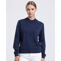 Alse Studio Women's Premium Quality 100% Cotton Turtle Neck Long Sleeve Jumper in Navy | Size: Medium