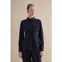 Hobbs London Women's Dannie Cinched-Waist Collard Shirt in Dark Navy | Size: 10