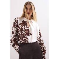 Phase Eight Women's Hattie Satin Printed Blouse in White | Size: 12
