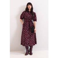 Phase Eight Women's Delphine Printed Puff Sleeve Midi Dress in Wine | Size: 16