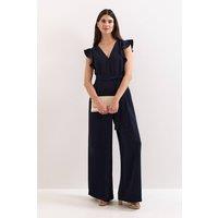 Phase Eight Women's Kallie Frill V-Neck Jumpsuit in Dark Navy | Size: 14