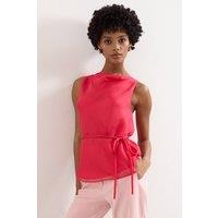 Phase Eight Women's Cowl Neck Sleeveless Silk Blouse in Bright Pink | Size: 10