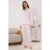 WOVCOR Women's 2-Piece Knit Piping Pocket Detail Long Sleeve Pajama Set in Pink | Size: Small