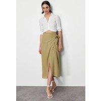 WOVCOR Women's Wrap Midi Woven Skirt with Tie Detail in Khaki | Size: 10
