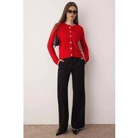WOVCOR Women's Classic Button-Through Knitted Cardigan in Red | Size: Small