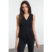 WOVCOR Women's Tailored Button-Front V-Neck Waistcoat in Black | Size: XL