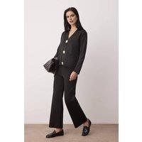 WOVCOR Women's 2-Piece Knit V-Neck Button-Front Cardigan & Wide-Leg Trouser Set in Black | Size: Small