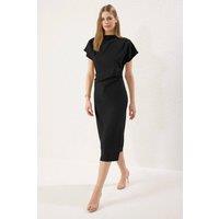 WOVCOR Women's Draped High Neck Midi Dress in Black | Size: 6