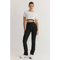 WOVCOR Women's High-Waist Straight Cut Knit Sports Leggings in Black | Size: Medium