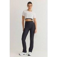 WOVCOR Women's High-Waist Straight Cut Knit Sports Leggings in Dark Grey | Size: XS