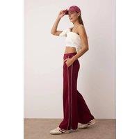 WOVCOR Women's Wide Leg Knit Sports Joggers with Piping Detail in Burgundy | Size: XL