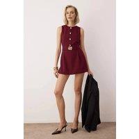WOVCOR Women's Sleeveless Woven Belted Playsuit in Burgundy | Size: 14