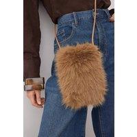 WOVCOR Women's Faux Fur Crossbody Shoulder Bag with Phone Pocket in Camel