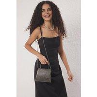 WOVCOR Women's Embellished Mini Clutch Bag with Stone Detailing in Dark Grey