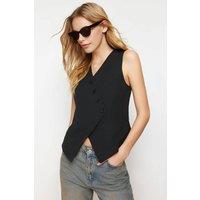 WOVCOR Women's Twill Woven Vest with Asymmetrical Button Detail in Black | Size: 6