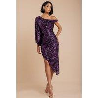 Goddiva Women's One Shoulder Asymmetric Midi Dress in Purple | Size: 14