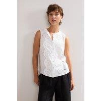 Phase Eight Women's Tilda Mandarin Collar Broderie Top in White | Size: 16