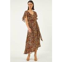 Roman Women's Animal Print Wrap Chiffon Midi Dress in Chocolate | Size: 12