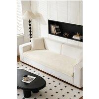 Living and Home Non-Slip Faux Plush Sherpa-Style Sofa Cover in Beige | Size: Small