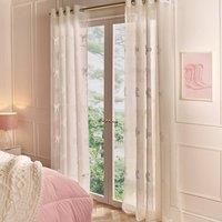 OHS Tufted Bows Voile Net Curtain Pair Window Panels Slot Top Set in Cream | Size: 140 cm width x 220 cm drop