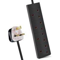 ExtraStar 4 Way Extension Leads 1M Black 13A