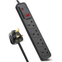 ExtraStar 4 Socket Switched Surge-Protected Extension Lead 1M in Black