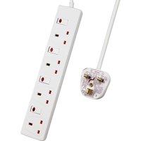 ExtraStar 4 Gang Socket 13A, 5M, Power Indicator, Individual Switch, Child-Resistant Sockets in White