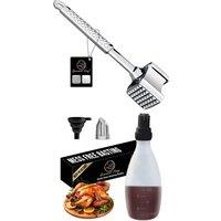 Gourmet Easy Stainless Steel Kitchen Hammer & Silicone Baste Easy Bottle Set in Silver