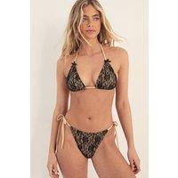 NastyGal Women's Lace Contrast Bow Trim Triangle Bikini Set in Black | Size: 8