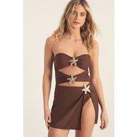NastyGal Women's Starfish Trim Mini Sarong in Chocolate | Size: 6