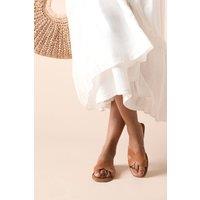 Dorothy Perkins Women's Carlotta Faux Leather Comfort Flat Sliders in Tan | Size: 8