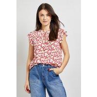 Dorothy Perkins Women's Cherry Lace Trim Tie Front Top | Size: 12