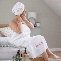 Duncan Stewart Women's Personalised Towelling Sarong & Hair Turban Wrap Set in White