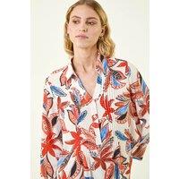 Roman Women's Leaf Print Pintuck V-Neck Top in Orange | Size: 16