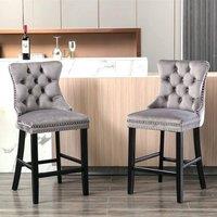 Modern Home Touch Romsey Set of 2 Velvet Bar Stools with Oak Legs in Grey | Size: 2 Pack