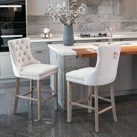 Modern Home Touch Romsey Set of 2 Velvet Bar Stools with Oak Legs in Beige | Size: 2 Pack