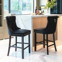 Modern Home Touch Romsey Set of 2 Velvet Bar Stools with Oak Legs in Black | Size: 2 Pack