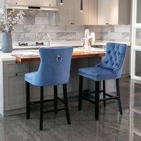 Modern Home Touch Romsey Set of 2 Velvet Bar Stools with Oak Legs in Blue | Size: 2 Pack