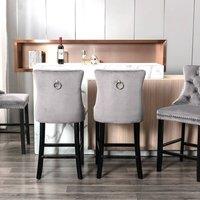 Modern Home Touch Romsey Set of 4 Velvet Kitchen Breakfast Barstools with Wooden Legs & Knocker Ring Back in Grey | Size: 4 Pack