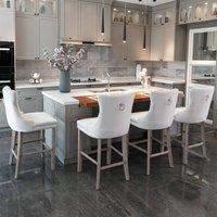 Modern Home Touch Romsey Set of 4 Velvet Kitchen Breakfast Barstools with Wooden Legs & Knocker Ring Back in Beige | Size: 4 Pack