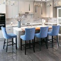 Modern Home Touch Romsey Set of 4 Velvet Kitchen Breakfast Barstools with Wooden Legs & Knocker Ring Back in Blue | Size: 4 Pack