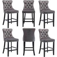 Modern Home Touch Romsey Set of 6 Velvet Kitchen Breakfast Barstools with Wooden Legs & Knocker Ring Back in Grey | Size: 6 Pack
